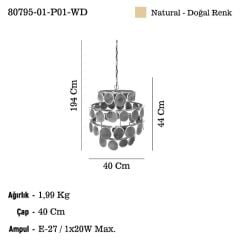 LAPENA TEKLİ AHŞAP AVİZE 1XE27