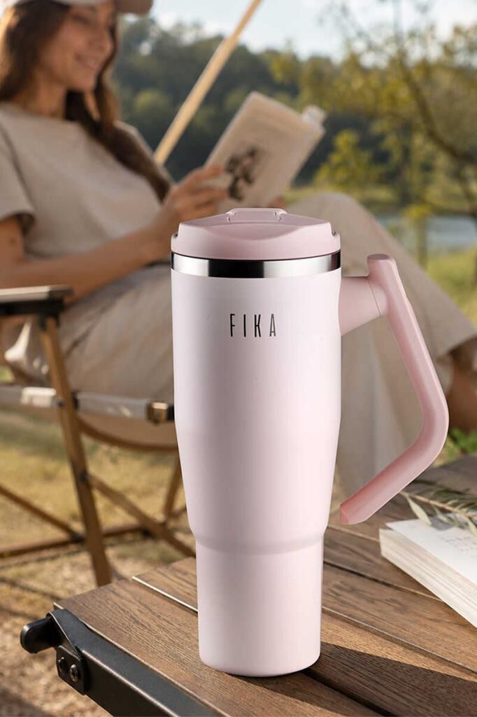 FİKA LUMİ DÖNER KULPLU TERMOS 1200 ML PUDRA