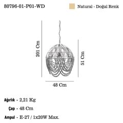 REVOLTA 01 AHŞAP AVİZE 1XE27