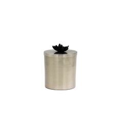 SİYAH GÜMÜŞ METAL ÇİÇEK KAPAKLI KUTU/DEKOR 17CM