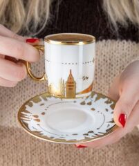 WORLD BEYAZ ALTIN TEK KİŞİLİK TÜRK KAHVESİ FİNCANI