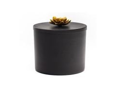 SİYAH ALTIN METAL ÇİÇEK KAPAKLI KUTU/DEKOR 19CM