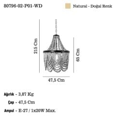 REVOLTA 02 AHŞAP AVİZE 1XE27