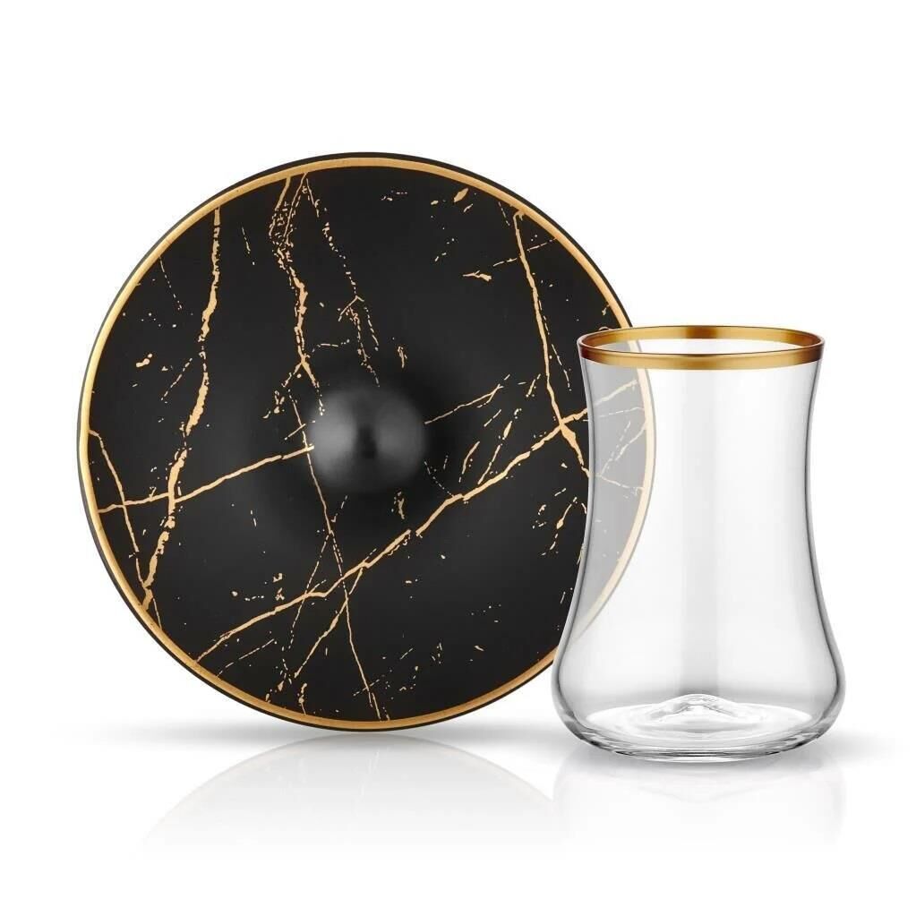 KOLEKSİYON DERVISH SİYAH MERMER ÇAY SETİ 1 KİŞİLİK