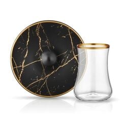 KOLEKSİYON DERVISH SİYAH MERMER ÇAY SETİ 1 KİŞİLİK