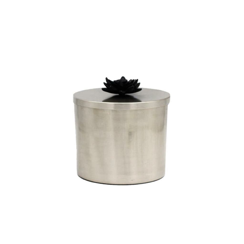 SİYAH GÜMÜŞ METAL ÇİÇEK KAPAKLI KUTU/DEKOR 19CM