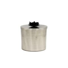 SİYAH GÜMÜŞ METAL ÇİÇEK KAPAKLI KUTU/DEKOR 19CM