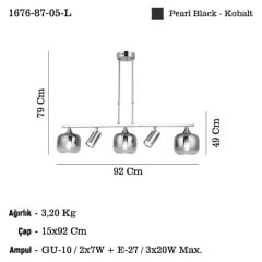 RAZNO KOBALT 3+2 SIRALI AVİZE 2XGU10+3XE27