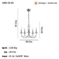 RAVO ANTİK 5'Lİ AVİZE 5XE14