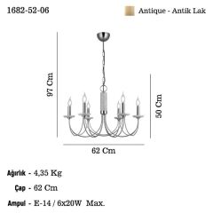 RAVO ANTİK 6'LI AVİZE 6XE14