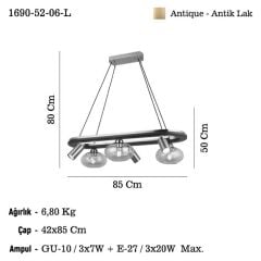 AMADORE ANTİK 3+3 AVİZE 3XGU10 3XE27