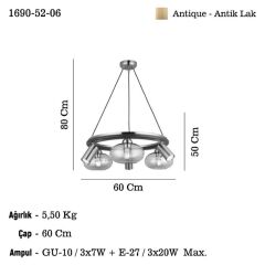 AMADORE ANTİK 3+3 AVİZE 3XGU10 3XE27