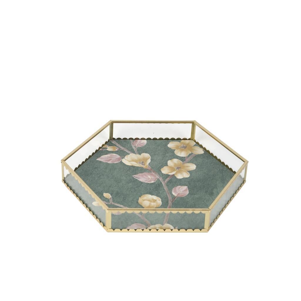 YEŞİL ALTIN CAM TEPSİ 28X28X4CM