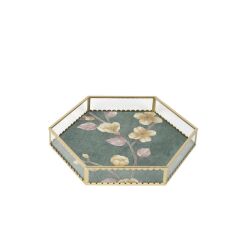 YEŞİL ALTIN CAM TEPSİ 28X28X4CM