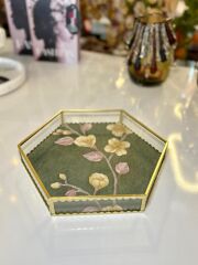 YEŞİL ALTIN CAM TEPSİ 28X28X4CM