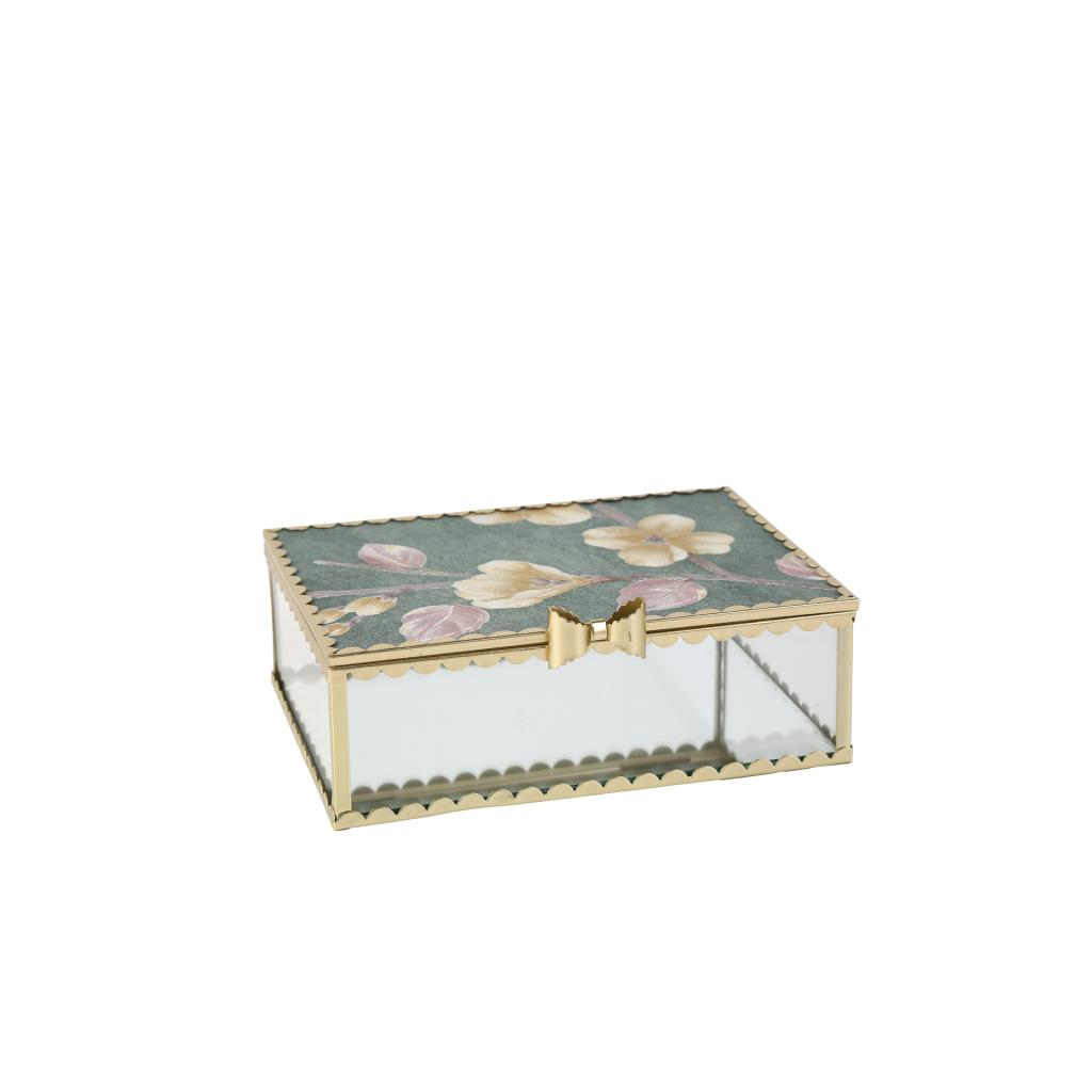 YEŞİL ALTIN CAM DEKORATİF KUTU 18X13X6CM