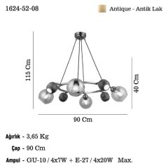 ROMENA 4+4 ANTİK LAK SIRALI AVİZE 4XGU10+4XE27
