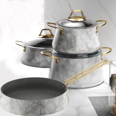 BEYAZ MERMER 7 PARÇA TENCERE SETİ