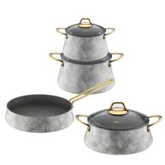 BEYAZ MERMER 7 PARÇA TENCERE SETİ