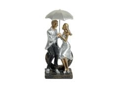 GÜMÜŞ BRONZ ŞEMSİYE ALTINDA OTURAN ÇİFT BİBLO