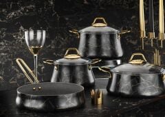 SİYAH MERMER 7 PARÇA TENCERE SETİ