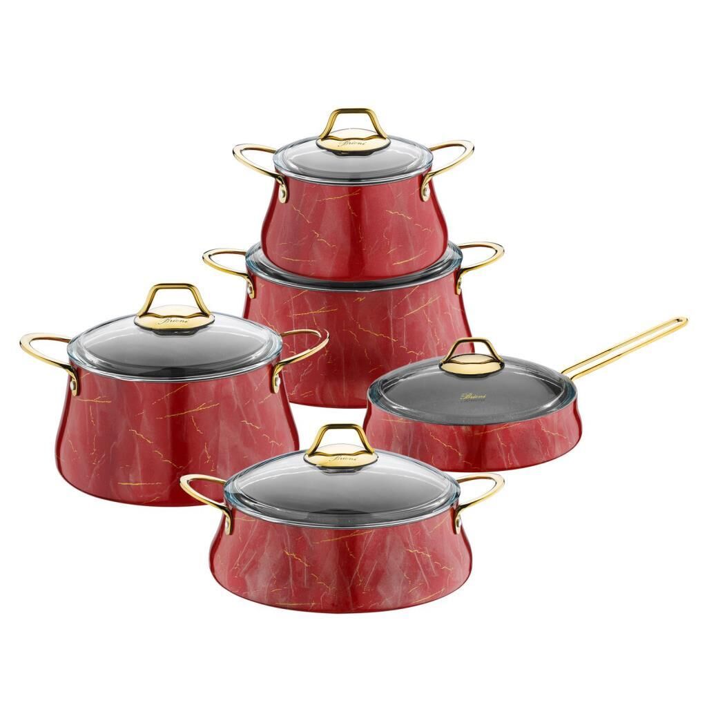 KIRMIZI MERMER 10 PARÇA TENCERE SETİ