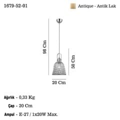 NATURA ANTİK LAK TEKLİ AVİZE 1XE27