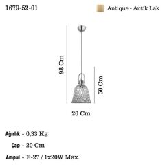 NATURA ANTİK LAK TEKLİ AVİZE 1XE27