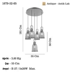 NATURA ANTİK LAK 4+1 AVİZE 5XE27