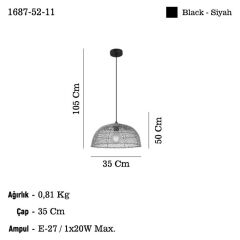 ZERFA ANTİK TEKLİ AVİZE Q350 1XE27