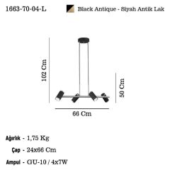 LUME SİYAH ANTİK SIRALI 4'LÜ AVİZE
