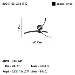 TONNA 3'LÜ LEDLİ PLAFONYER AVİZE 36W 4000K