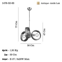 MANYA AHŞAP ESKİTME 3'LÜ AVİZE 3XE27