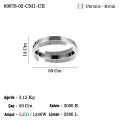 DOVADO KROM LEDLİ O.BOY PLAFONYER AVİZE 3000K 40W