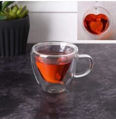 ÇİFT CİDARLI SEVGİLİLER GÜNÜ HEDİYESİ 2'Lİ KALP KUPA 200ML(2 ADET)
