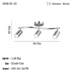 SPOTTE KROM 3'LÜ PLAFONVER AVİZE