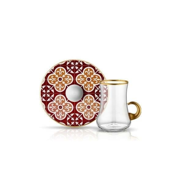 KOLEKSİYON DERVISH KARO BORDO KULPLU ÇAY SETİ 1 KİŞİLİK