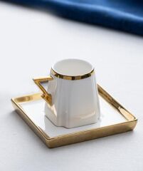 BEYAZ ALTIN KARE 6 KİŞİLİK TÜRK KAHVESİ FİNCANI