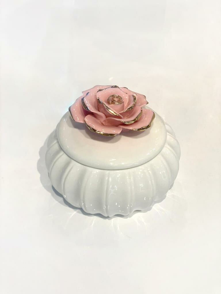 BEYAZ PEMBE YUVARLAK PORSELEN KUTU 11CM