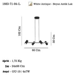 LUME 4'LÜ BEYAZ ANTİK LAK SIRALI AVİZE
