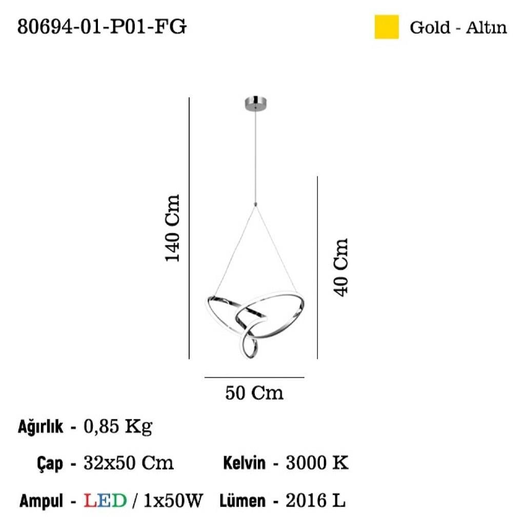 MOCCO ALTIN LEDLİ AVİZE 50W 3000K