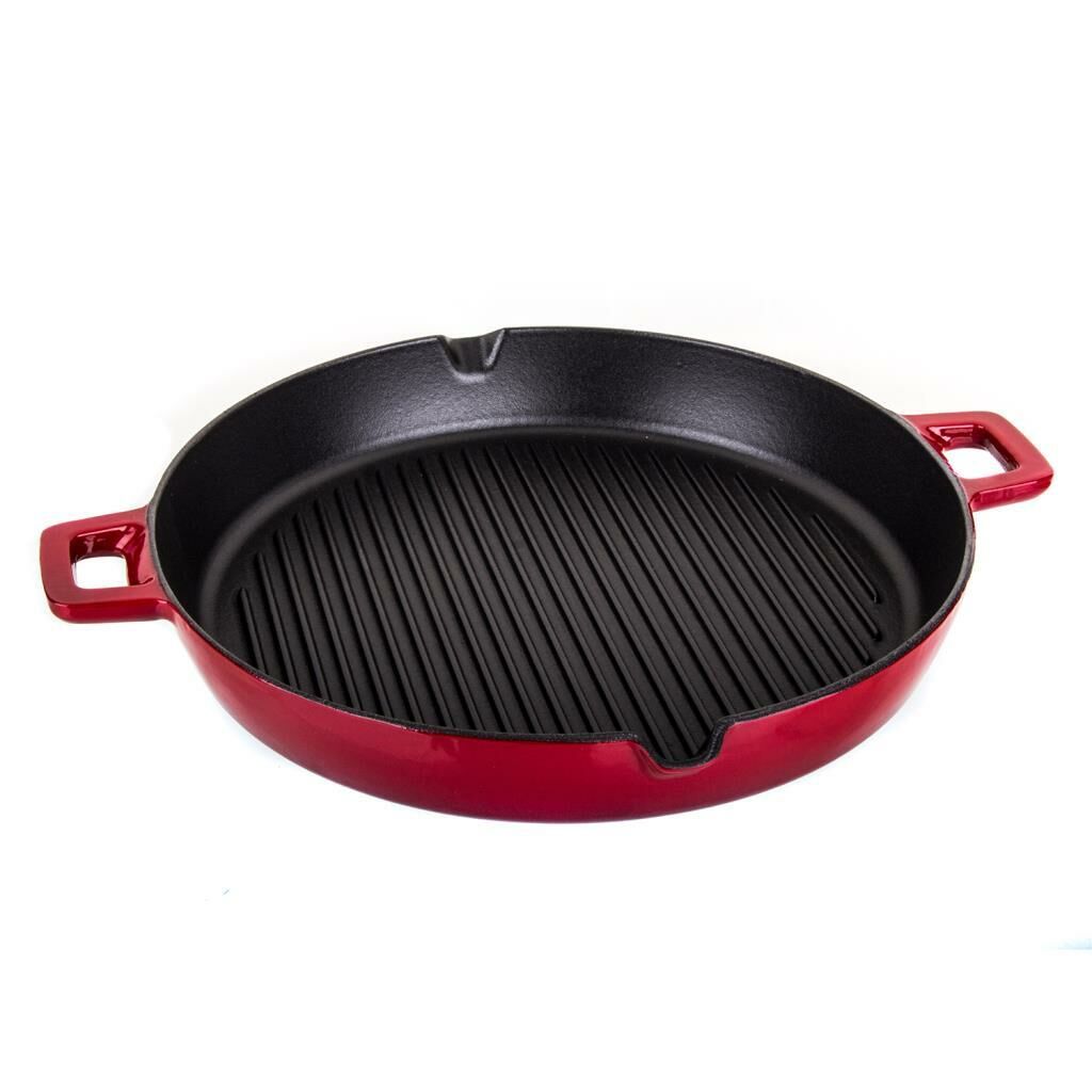KIRMIZI DÖKÜM DEMİR ÇİFT KULPLU  GRILL TAVA 30CM