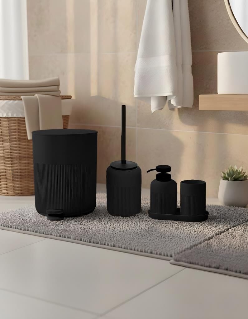 SİYAH ÇİZGİLİ 5 PARÇA BANYO SETİ