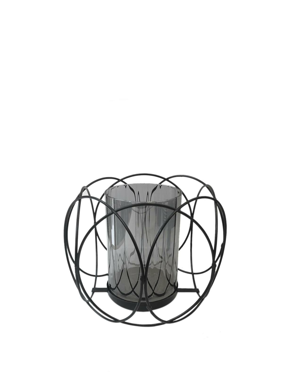 SİYAH GÜMÜŞ YUVARLAK METAL MUMLUK