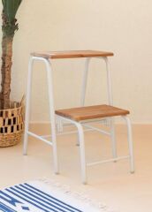 AHŞAP 2 BASAMAKLI MERDİVEN TABURE BEYAZ