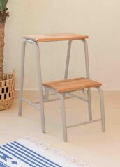 AHŞAP 2 BASAMAKLI MERDİVEN TABURE GRİ