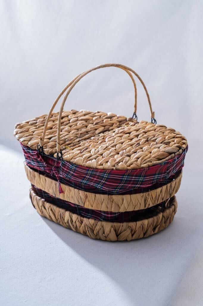 HASIR EKOSE KAPAKLI OVAL PİKNİK SEPETİ 39CM