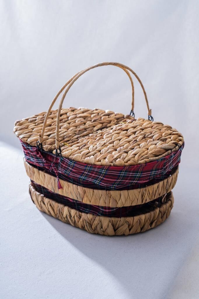 HASIR EKOSE KAPAKLI OVAL PİKNİK SEPETİ 39CM