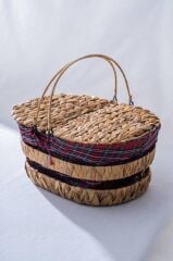 HASIR EKOSE KAPAKLI OVAL PİKNİK SEPETİ 39CM
