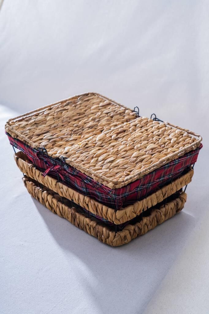 HASIR EKOSE KAPAKLI DİKDÖRTGEN PİKNİK SEPETİ 39CM